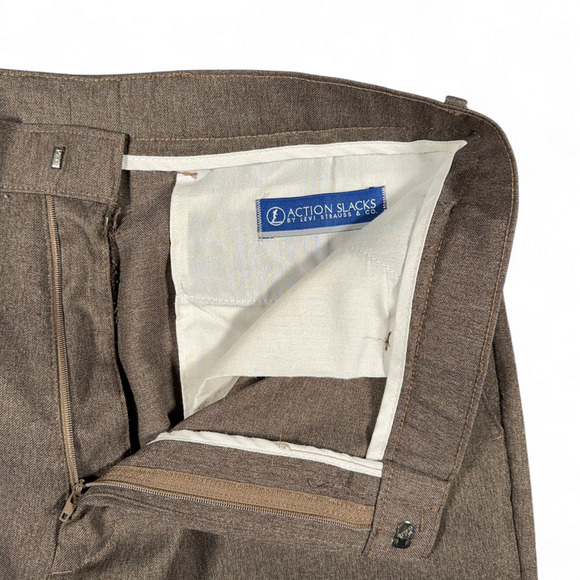 Vintage Levis Pants Mens 34x26 Brown Action Slacks Dress Polyester Altered 80s - Picture 4 of 10
